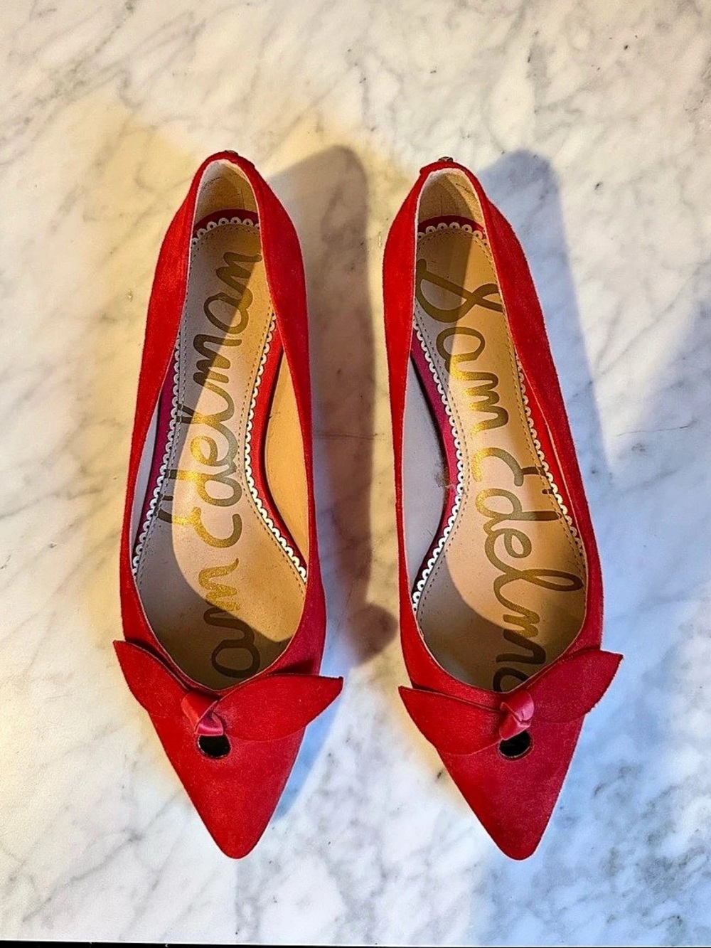Sam Edelman Bri Pointed Toe Bow Flat Flats Red